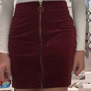 Maroon velvet zip up skirt- BRAND NEW